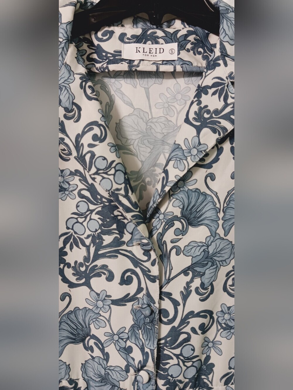 KLEID FOR HER Blue Floral High-Low Button Dress Size S - Picture 2 of 11